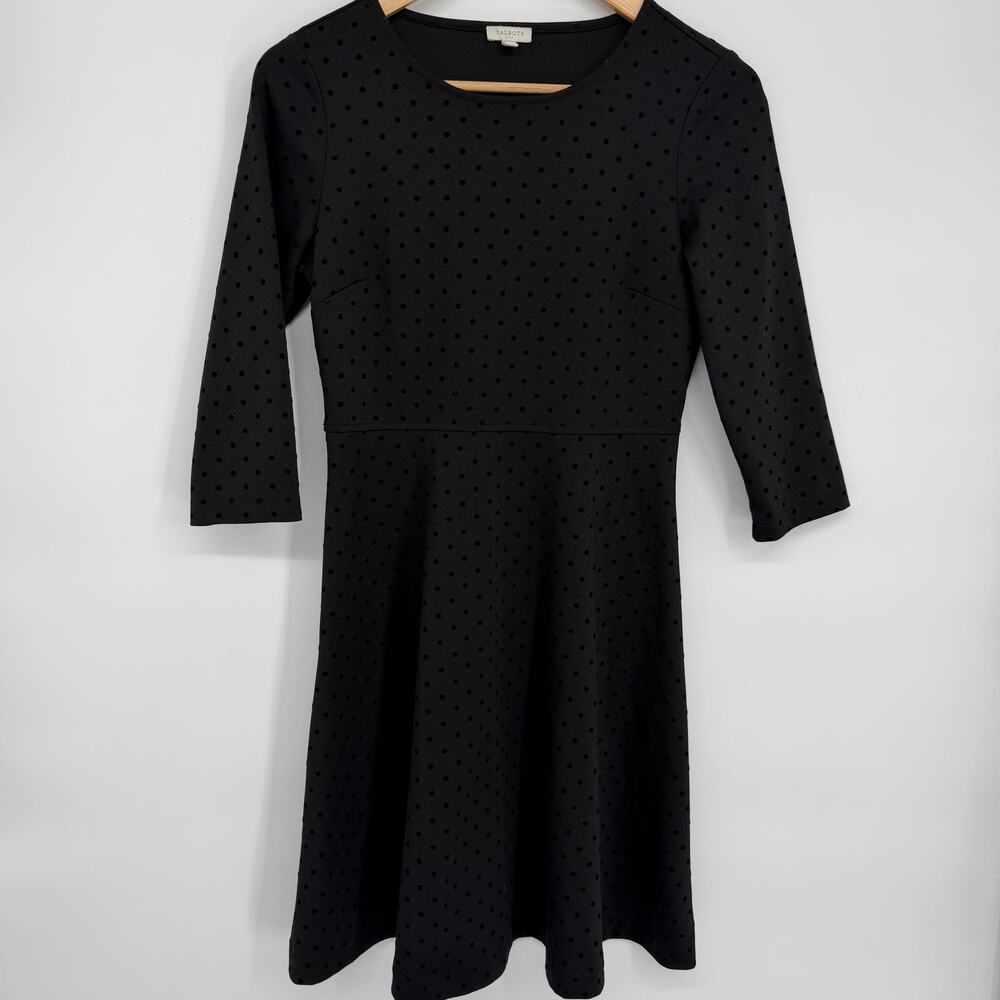 Talbots Dress‎ Women’s 2P Black Swiss Dot Classic Whimsigoth Vamp Feminine Swing